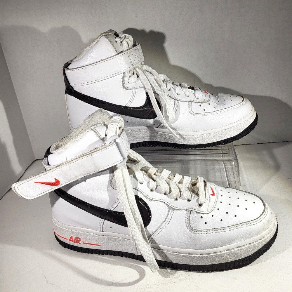 Nike Air Force 1 High Boys 5.5Y/W7 Electric White Black Red AF1 Hi Sneakers‎